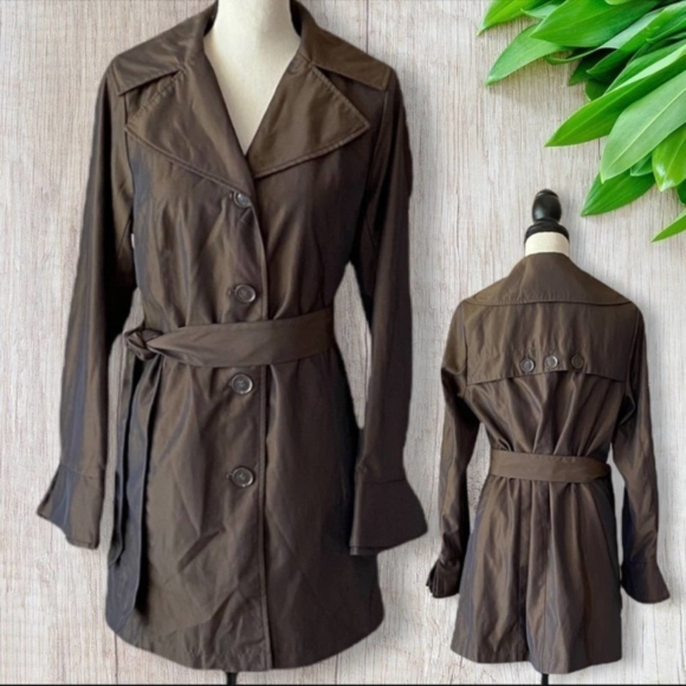 Dennis Basso Long Brown Trench Coat Size XS